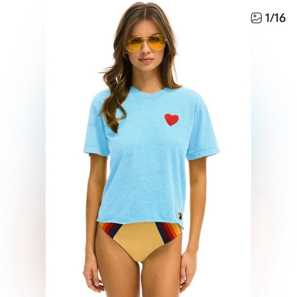 Aviator Nation Purple Tee with Red Heart - Picture 2 of 2